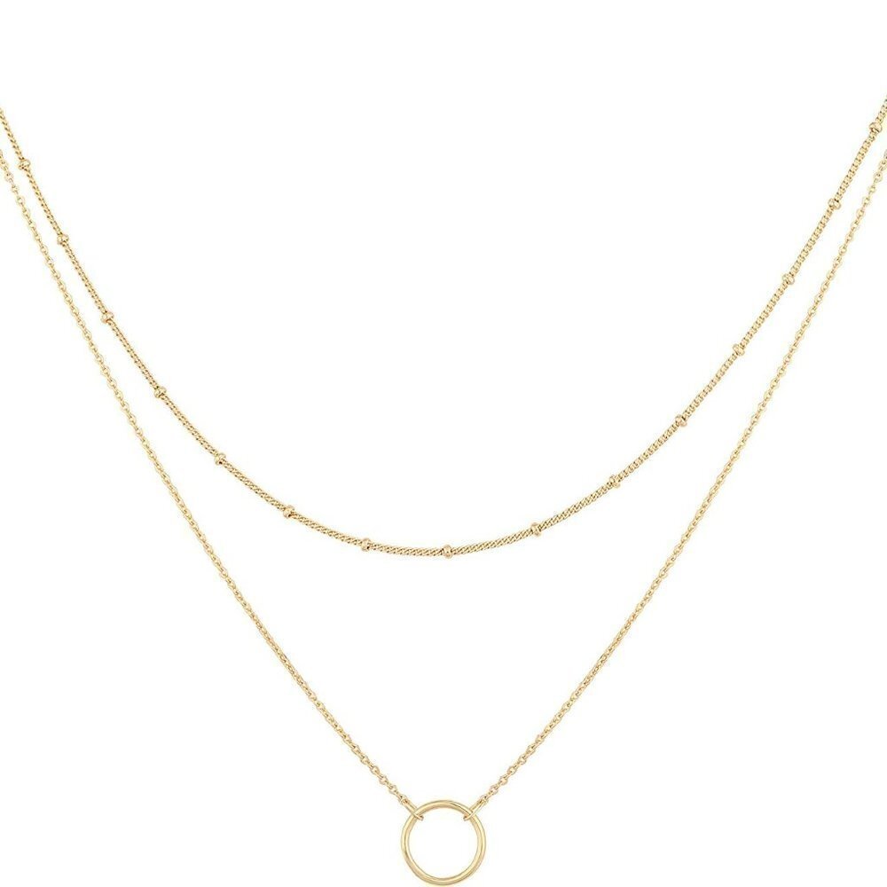 18K Gold Plated Handmade Karma Circle Layered Pendant Necklace
